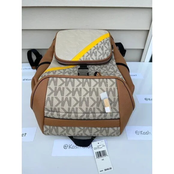 Michael Kors backpack mens cooper logo stripe bag & wallet bundle set chino